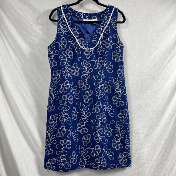 Chadwicks Linen Cotton Embroidered Sheath Dress Womens 14 Lined Professional - Picture 1 of 11